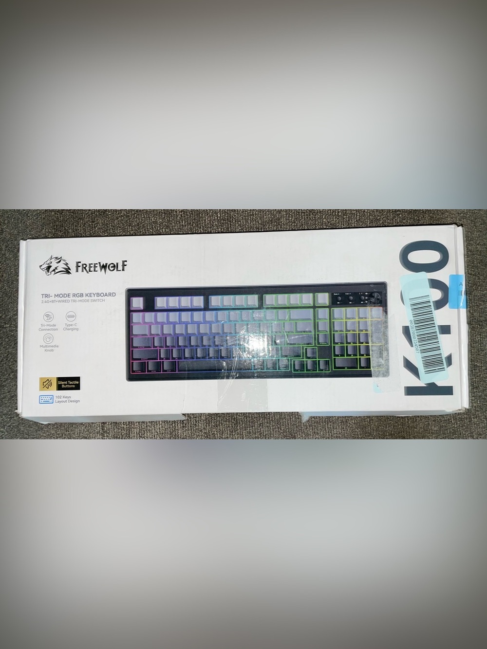 New Open Box FREEWOLF TRI-MODE RGB Keyboard 2.4G+BT+WIRED Type-C Multimedia Knob